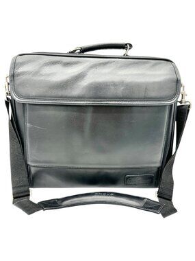 Targus Black Leather Briefcase Multiple Compartments Removable Shoulder Strap